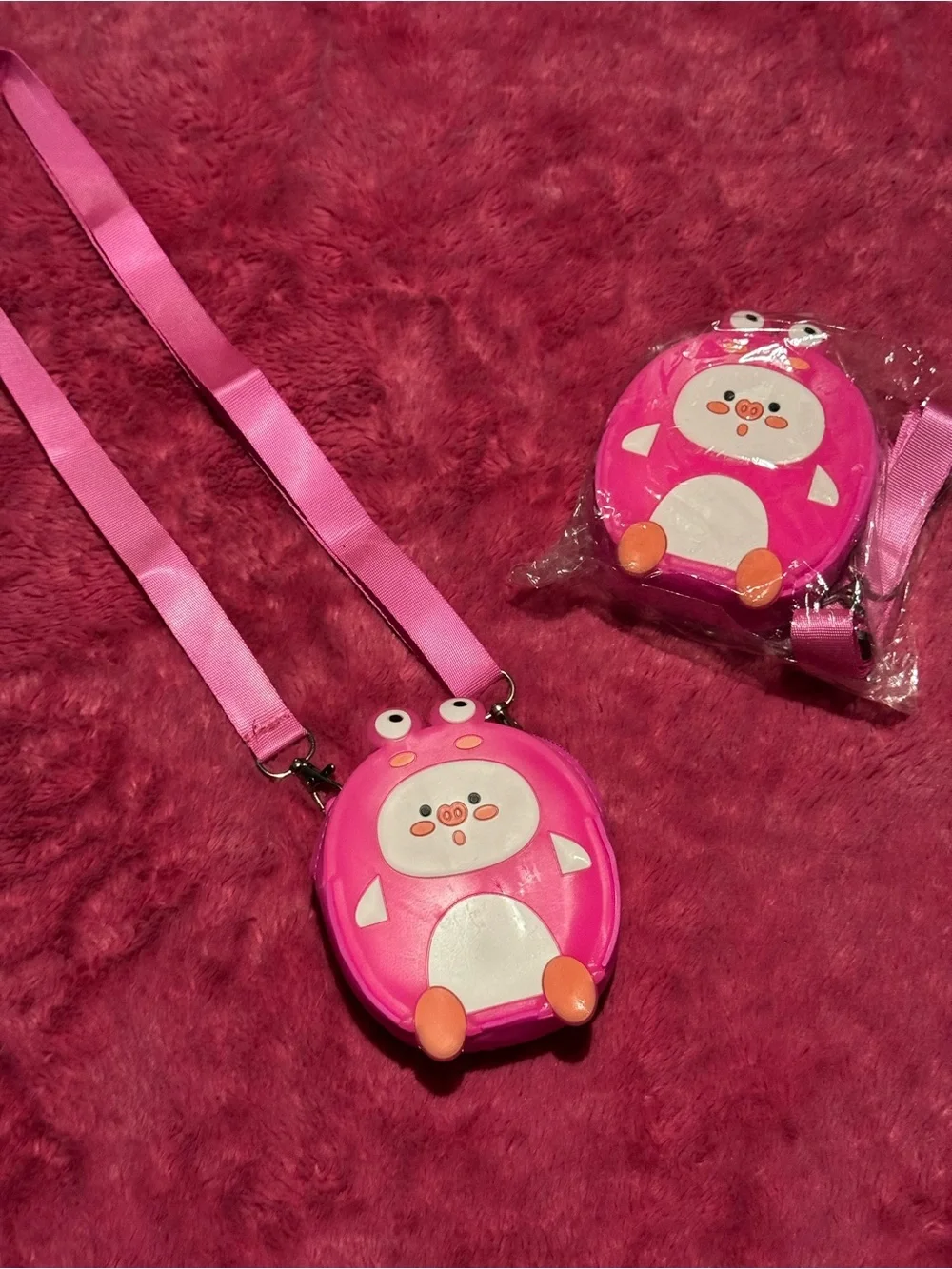 Kids Pink Cartoon Crossbody Bag with Removable Strap - Cute Animal Design